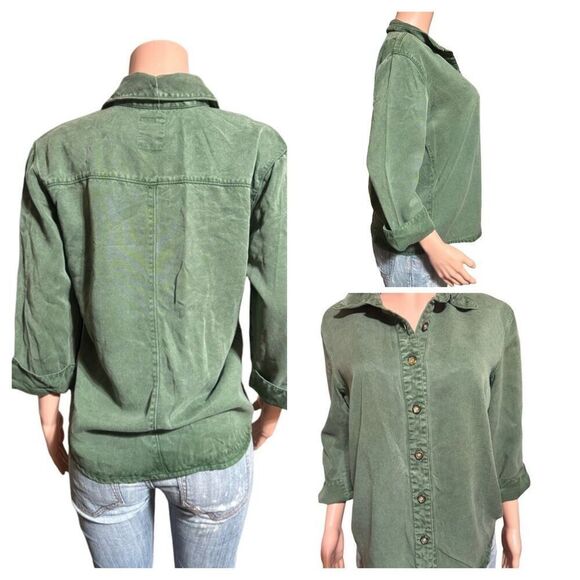 Bundle 2 Women 3/4 sleeve tencel button-down evergreen and walnut shirts M - Picture 3 of 12